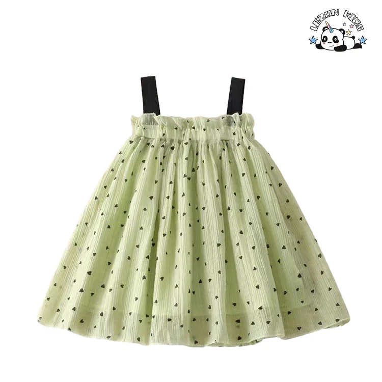LEZONKIDS - Melhor Novo Produto de 2024 alça de espaguete preto pontilhado vestidos de meninas vestidos de 2-12 roupas infantis